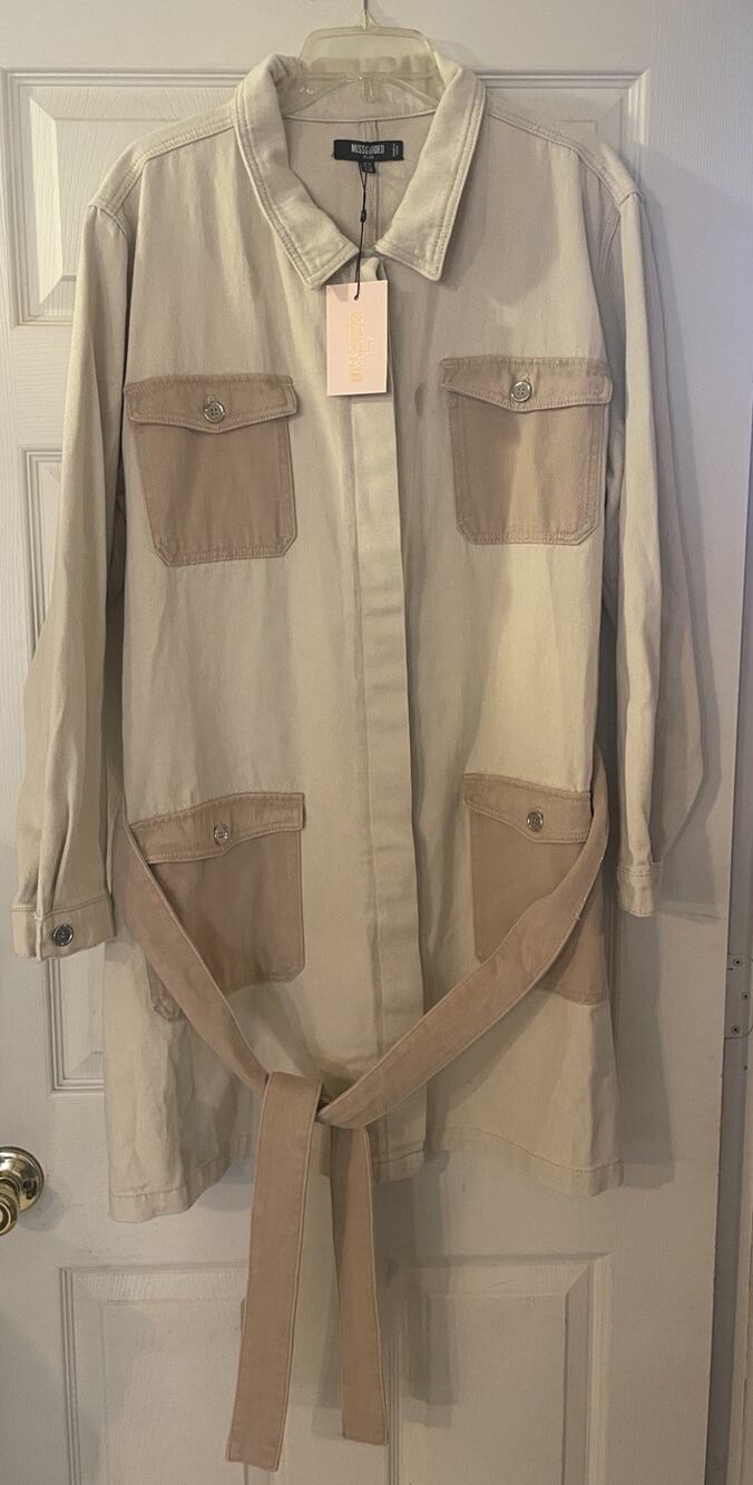 NWT Missguided Plus Denim Stone Tan Dress Contrast w Pocket Belt UK24 US20